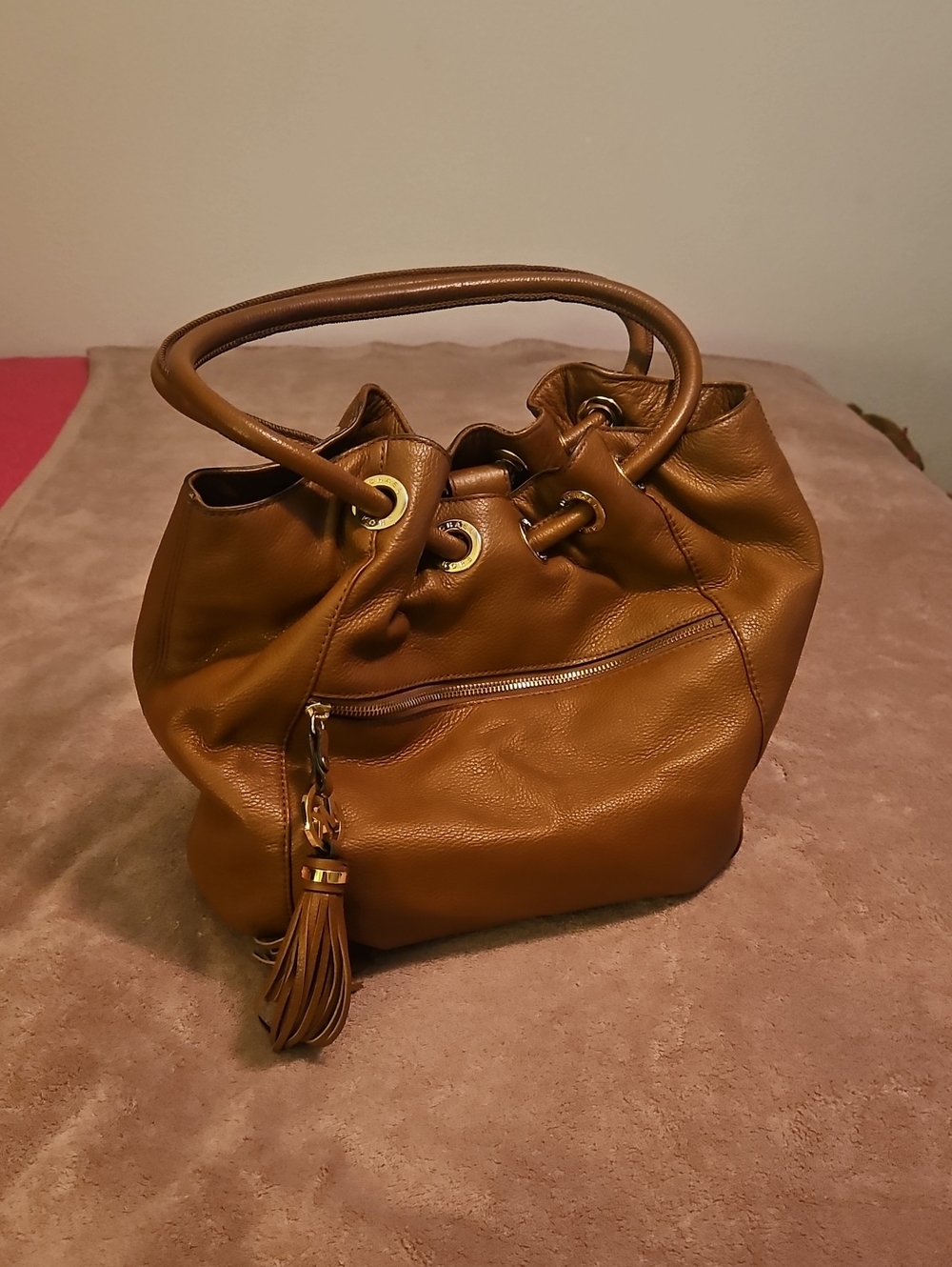Michael Kors Cognac Brown Leather Hobo with Tassel